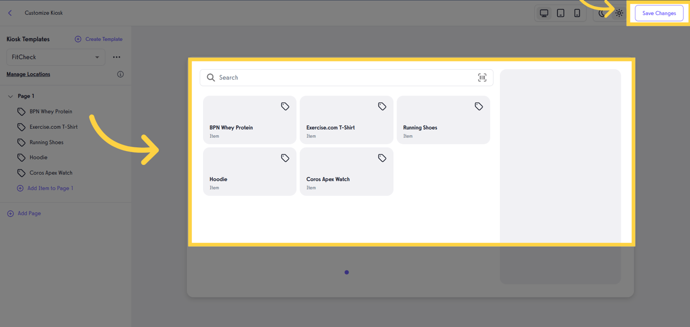Preview the kiosk layout with your selected products.