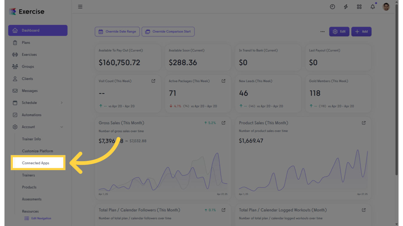 Click on the “Connected Apps” tab on the left sidebar.