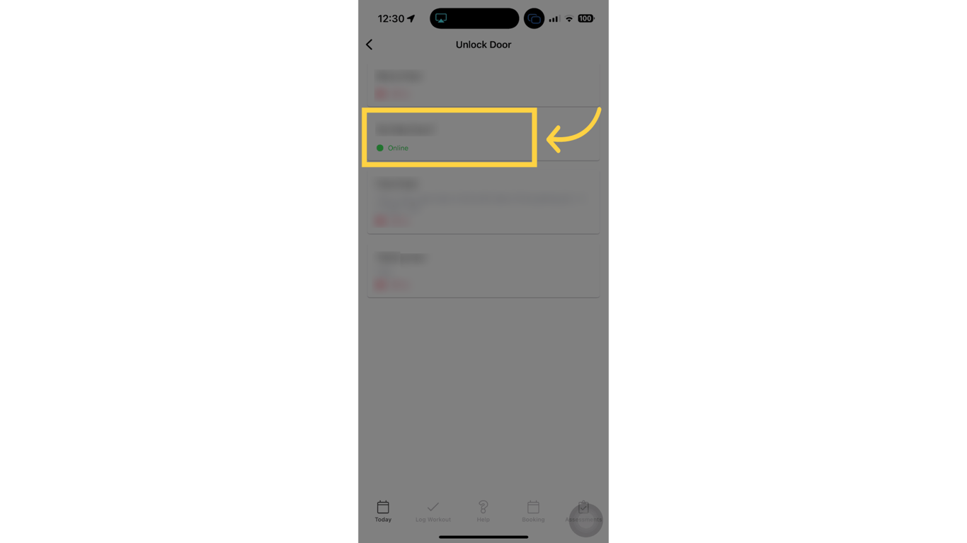  Select the active door you want to unlock.