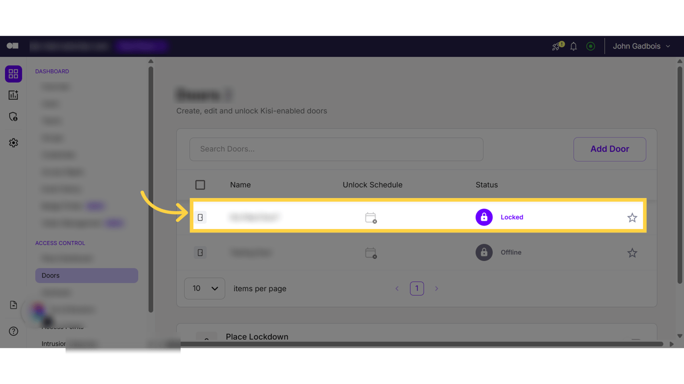 Select a door from the list.