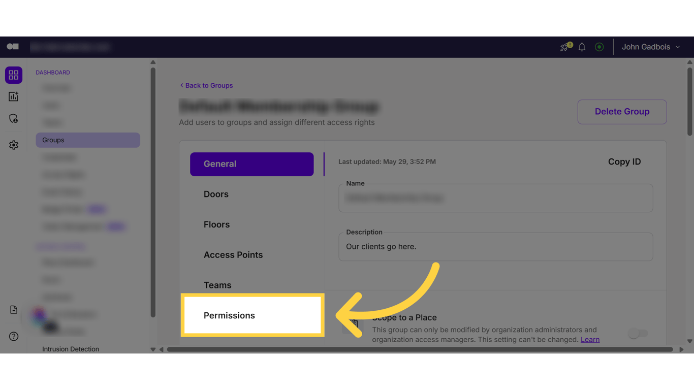 In the group settings, click the “Permissions” tab.