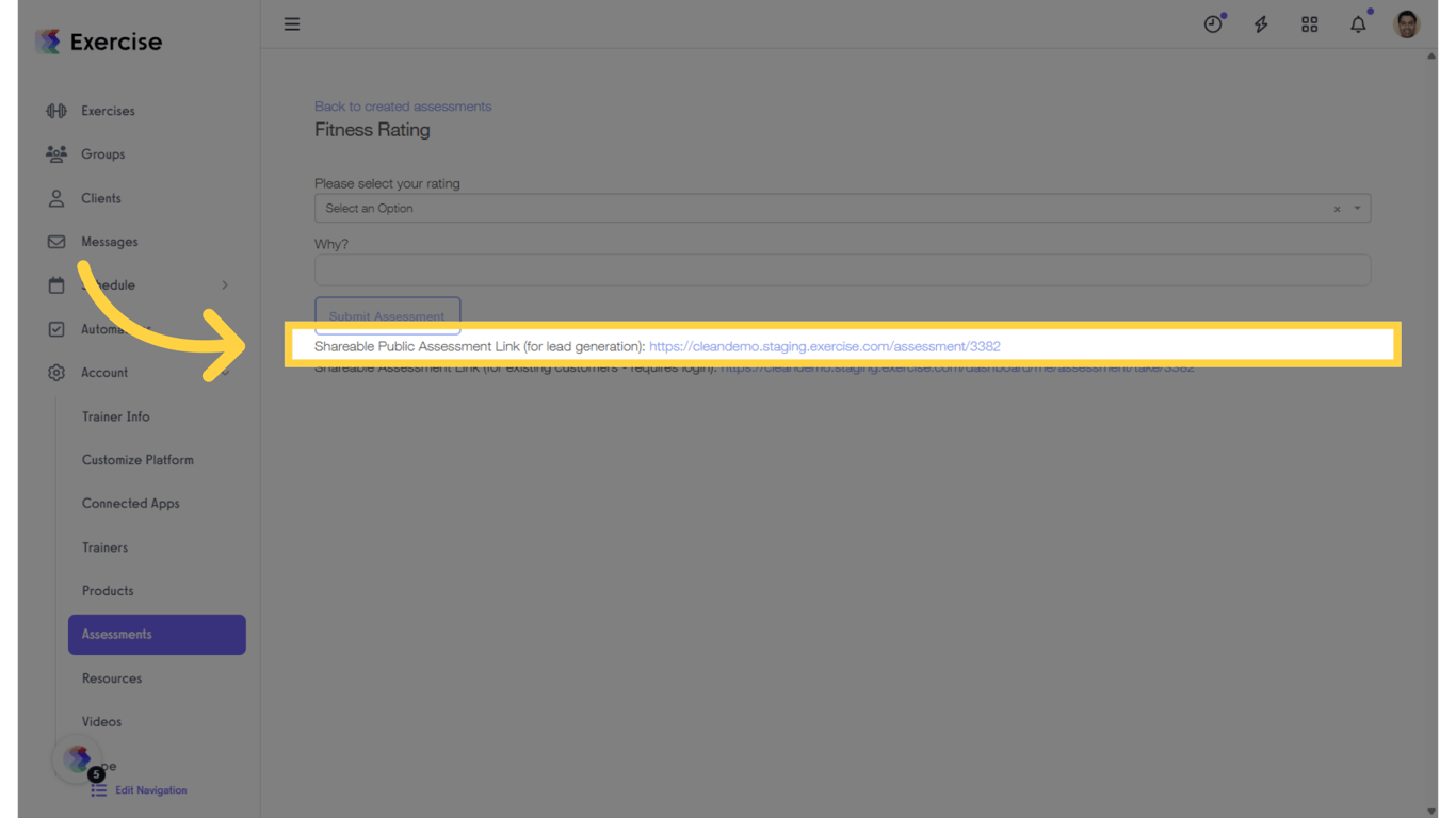 Copy the 'Shareable Public Assessment Link'