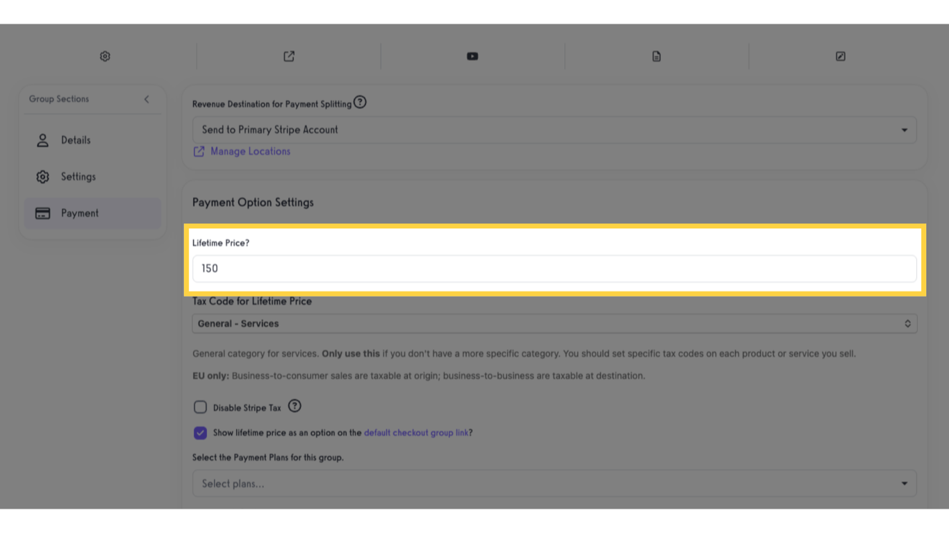 Enter Lifetime Price.