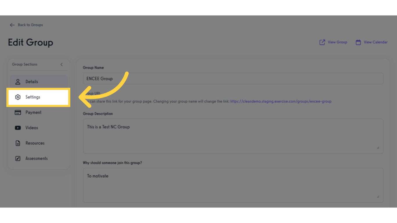 Go to 'Settings' tab.