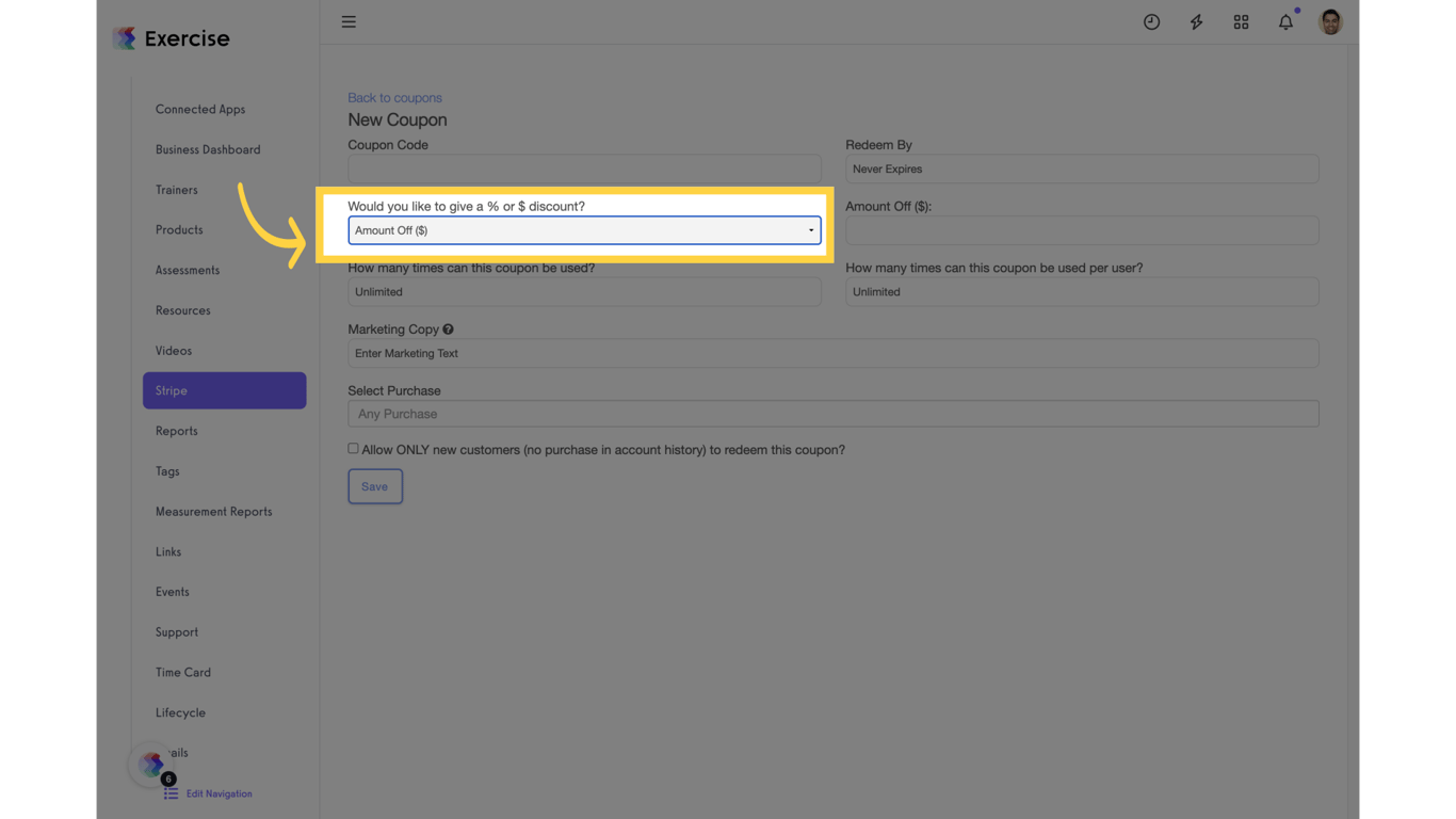 Click  on 'Discount' type.