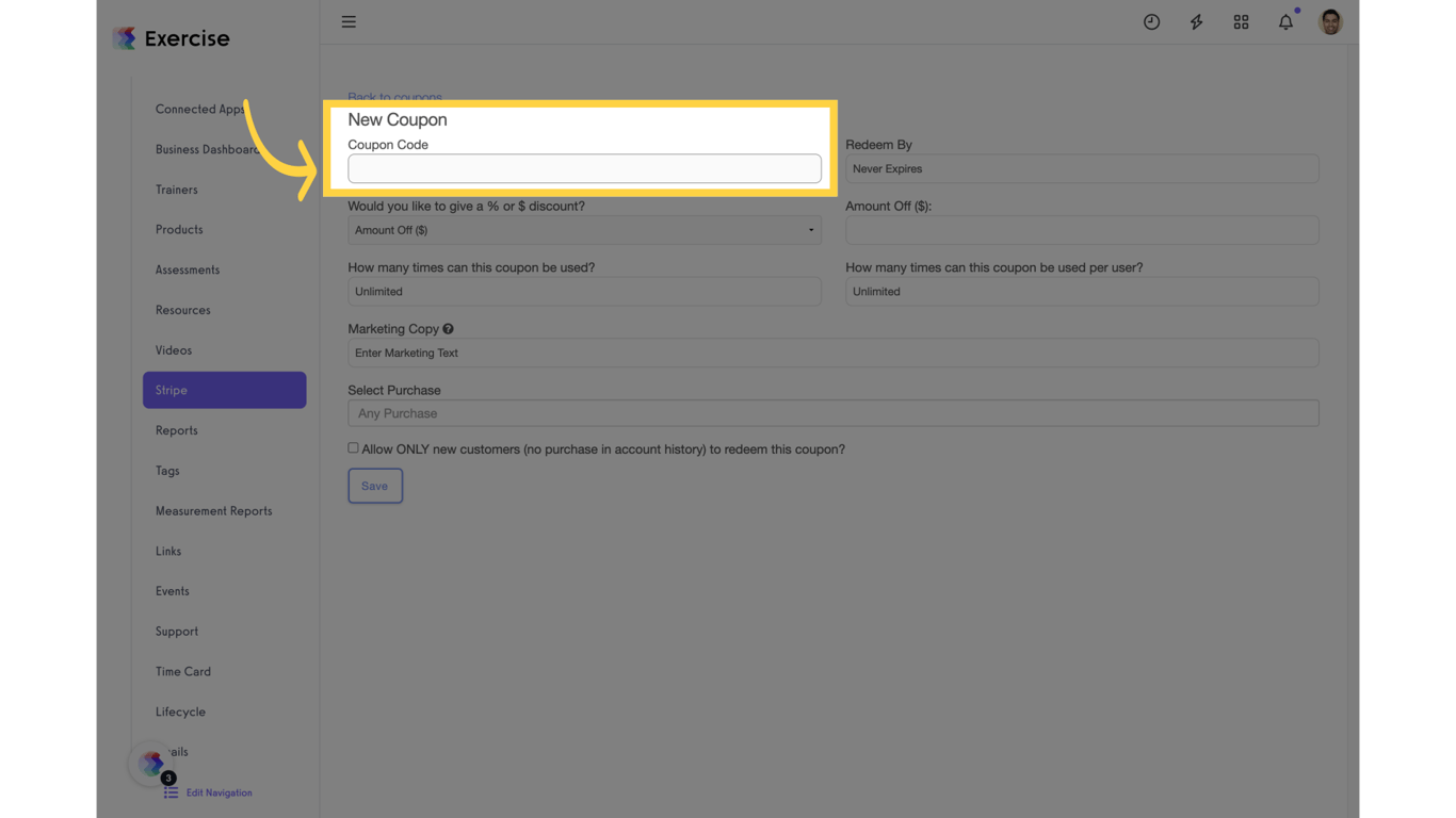 Click on 'Coupon Code'.