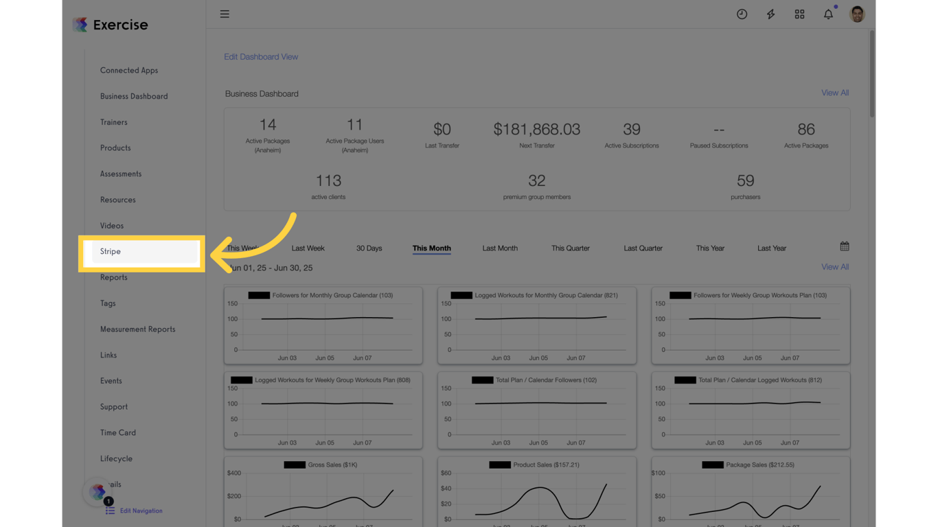 Click on 'Stripe' menu.