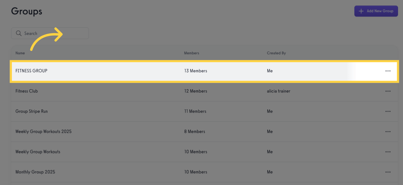 Select and click a group to edit