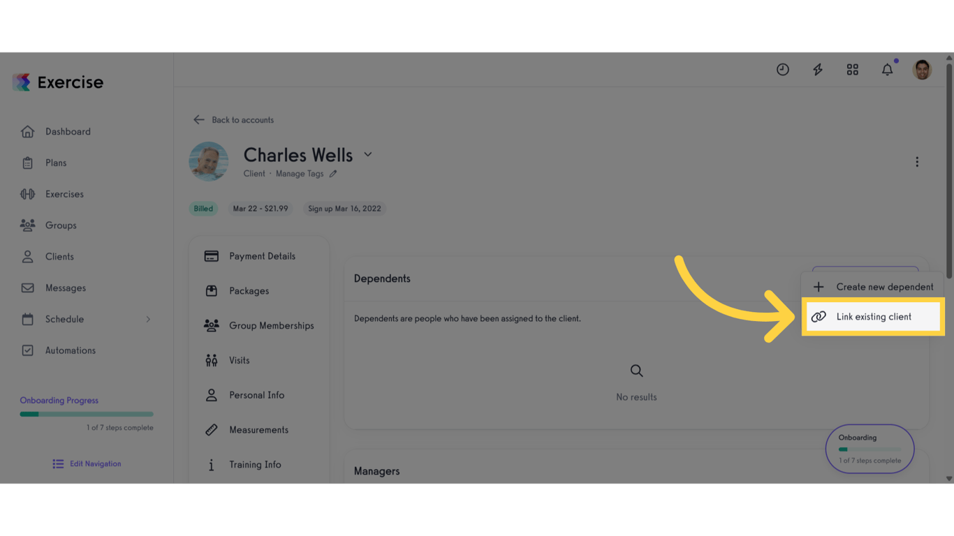 Click 'Link existing client'.