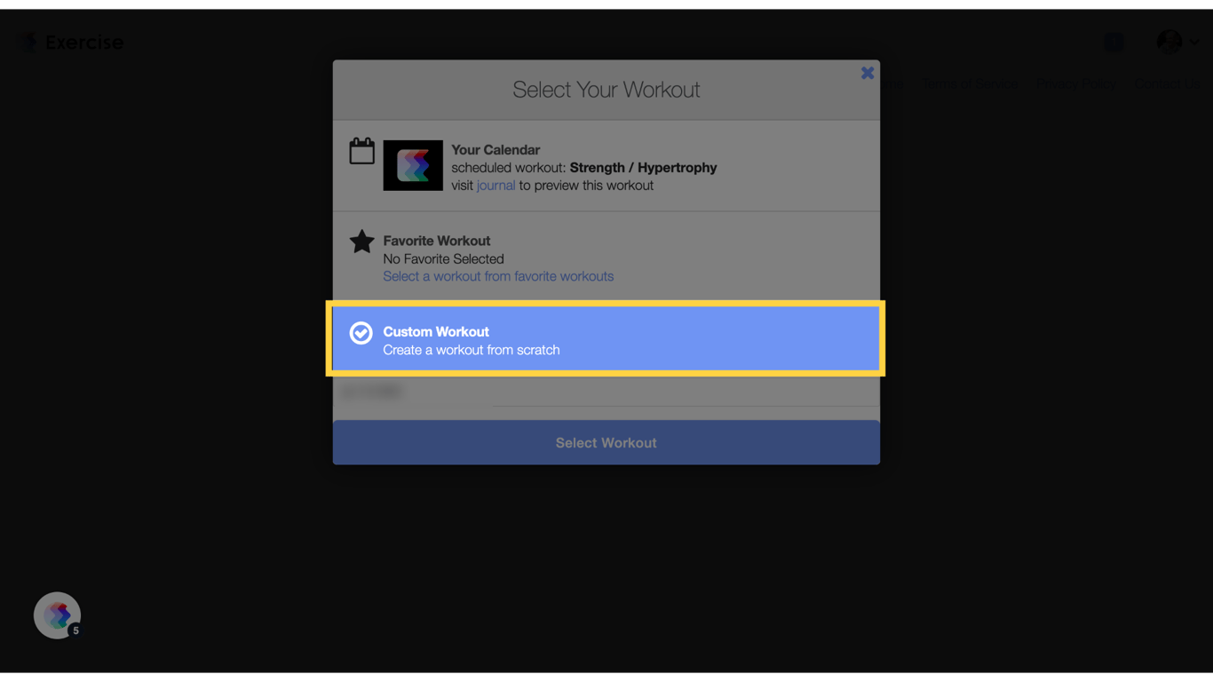Click 'Custom Workout'