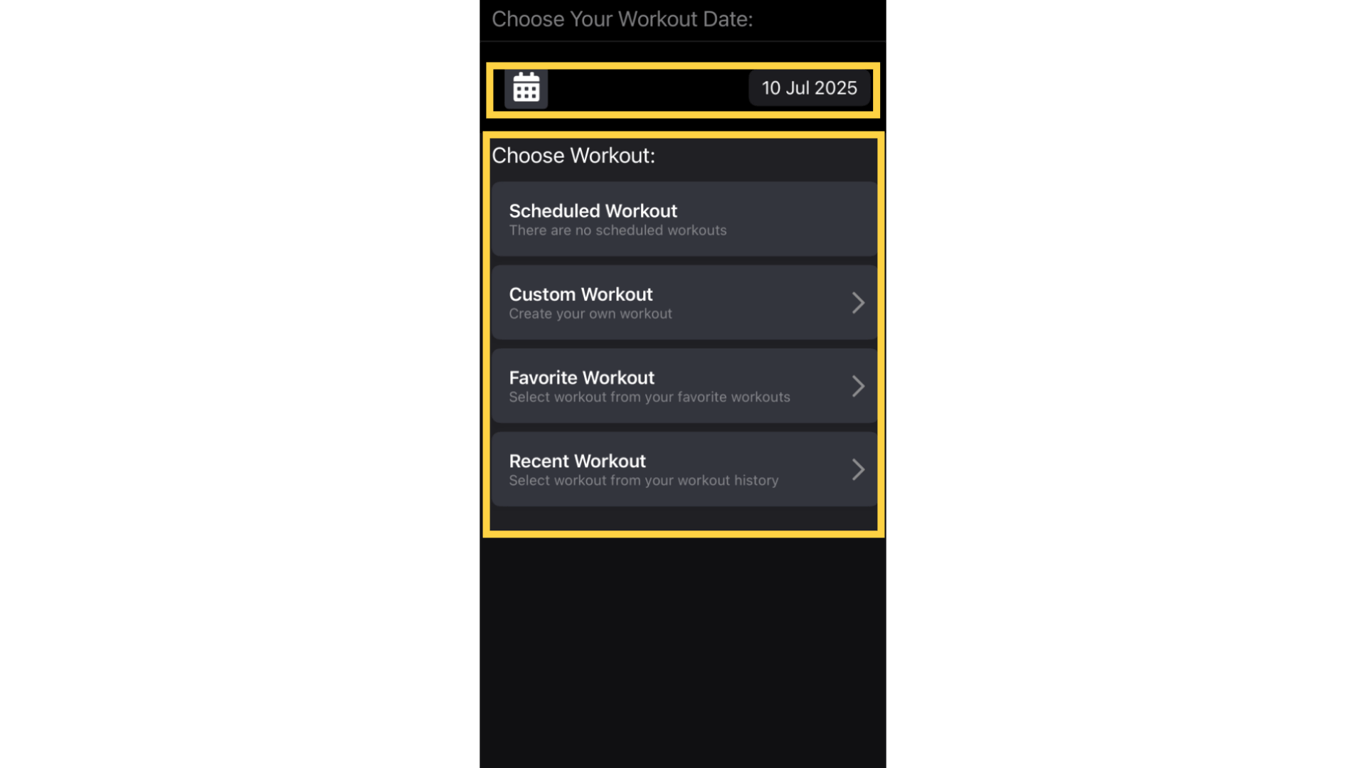 Choose the workout you want to log.