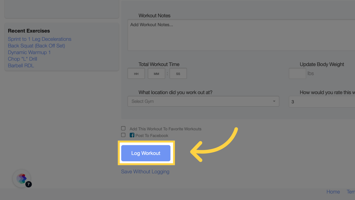 Click 'Log Workout'