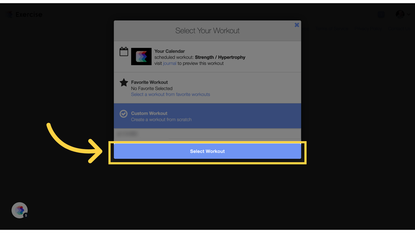 Click 'Select Workout'