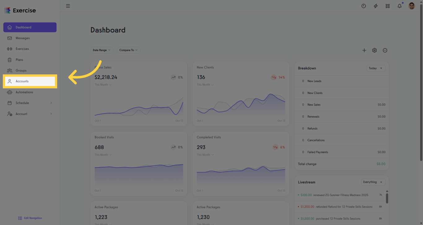 Open the Clients tab to view your client list.