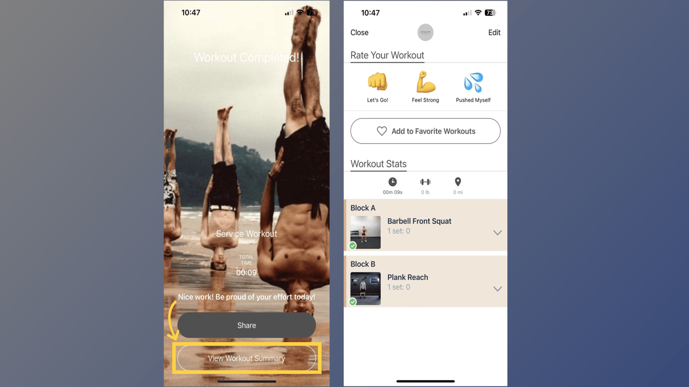 View Workout Summary
