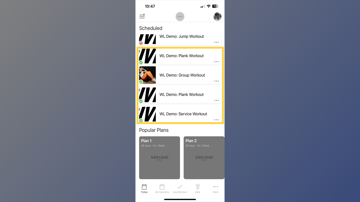 Check All Completed Workouts