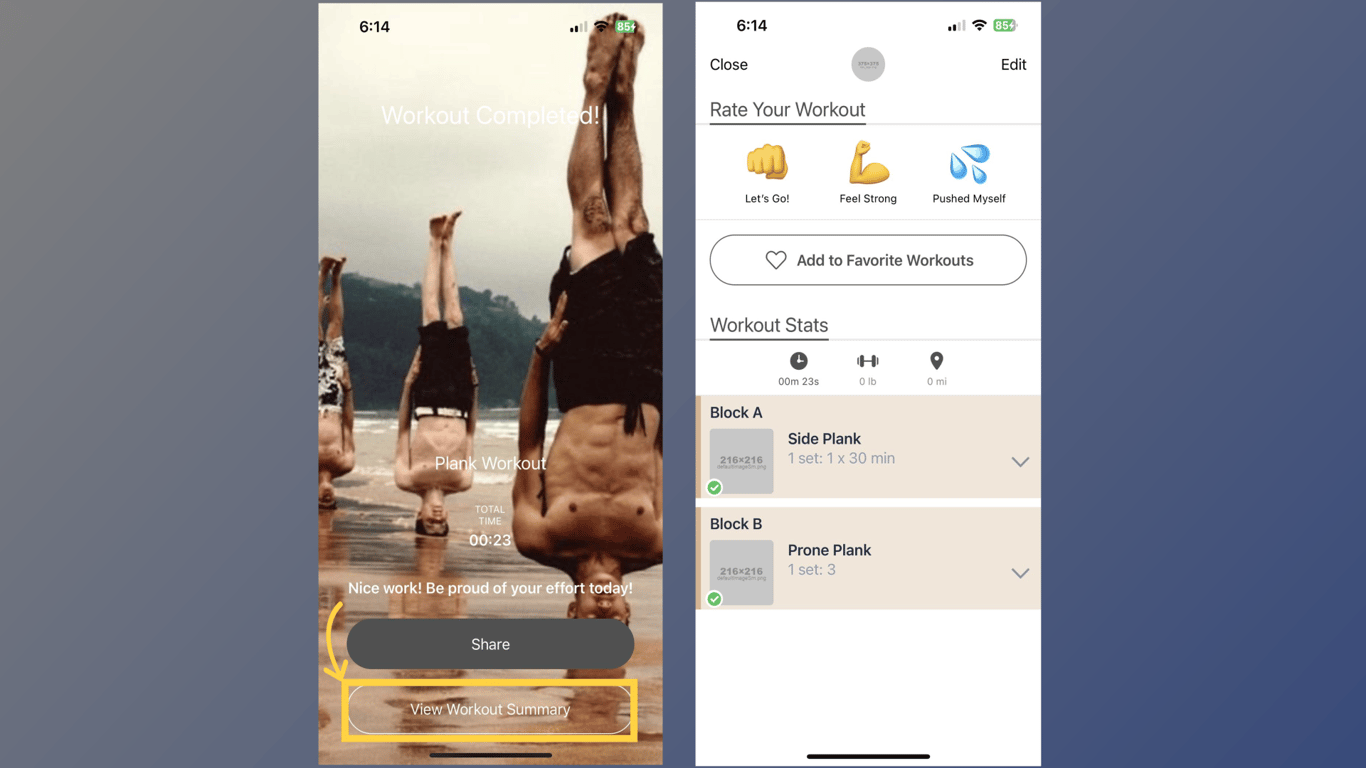 View Workout Summary