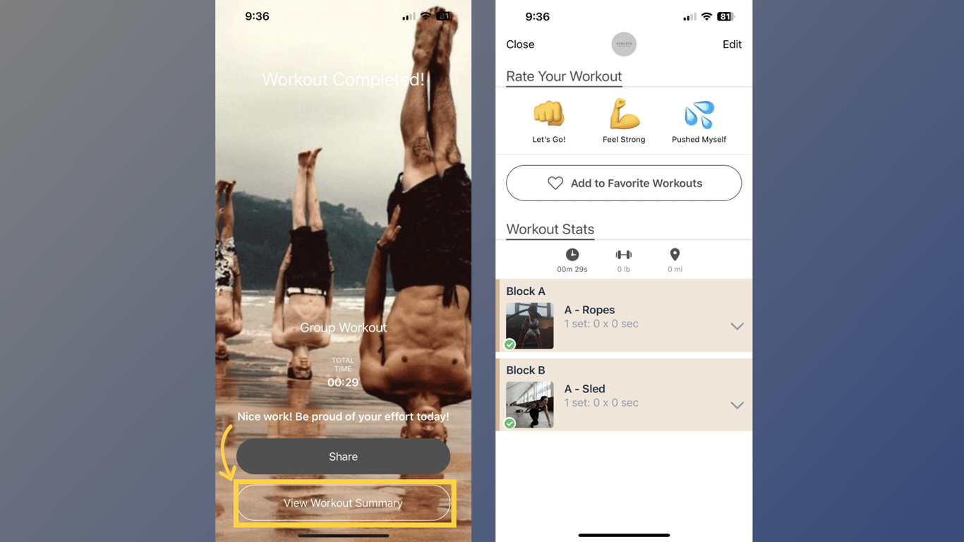 View Workout Summary
