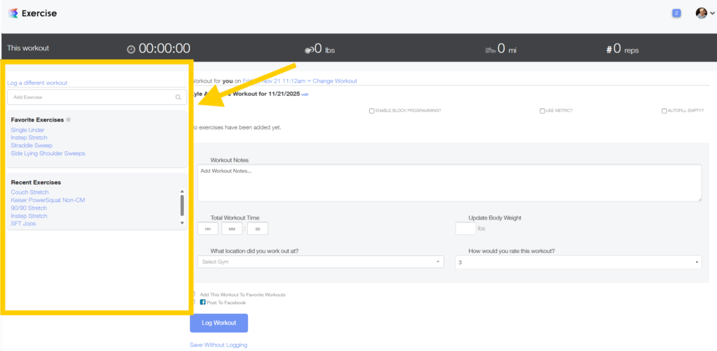 Add exercises to your custom workout