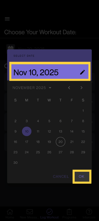 Confirm and log the workout