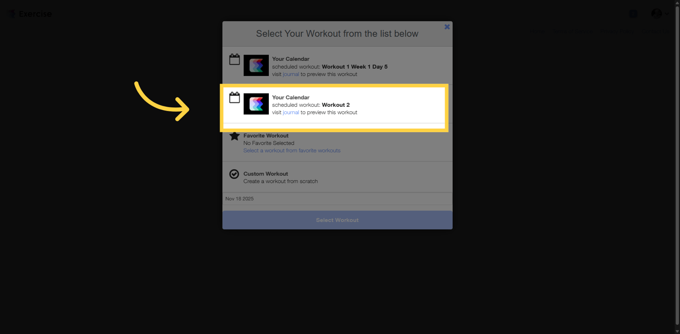 Access Workout Options