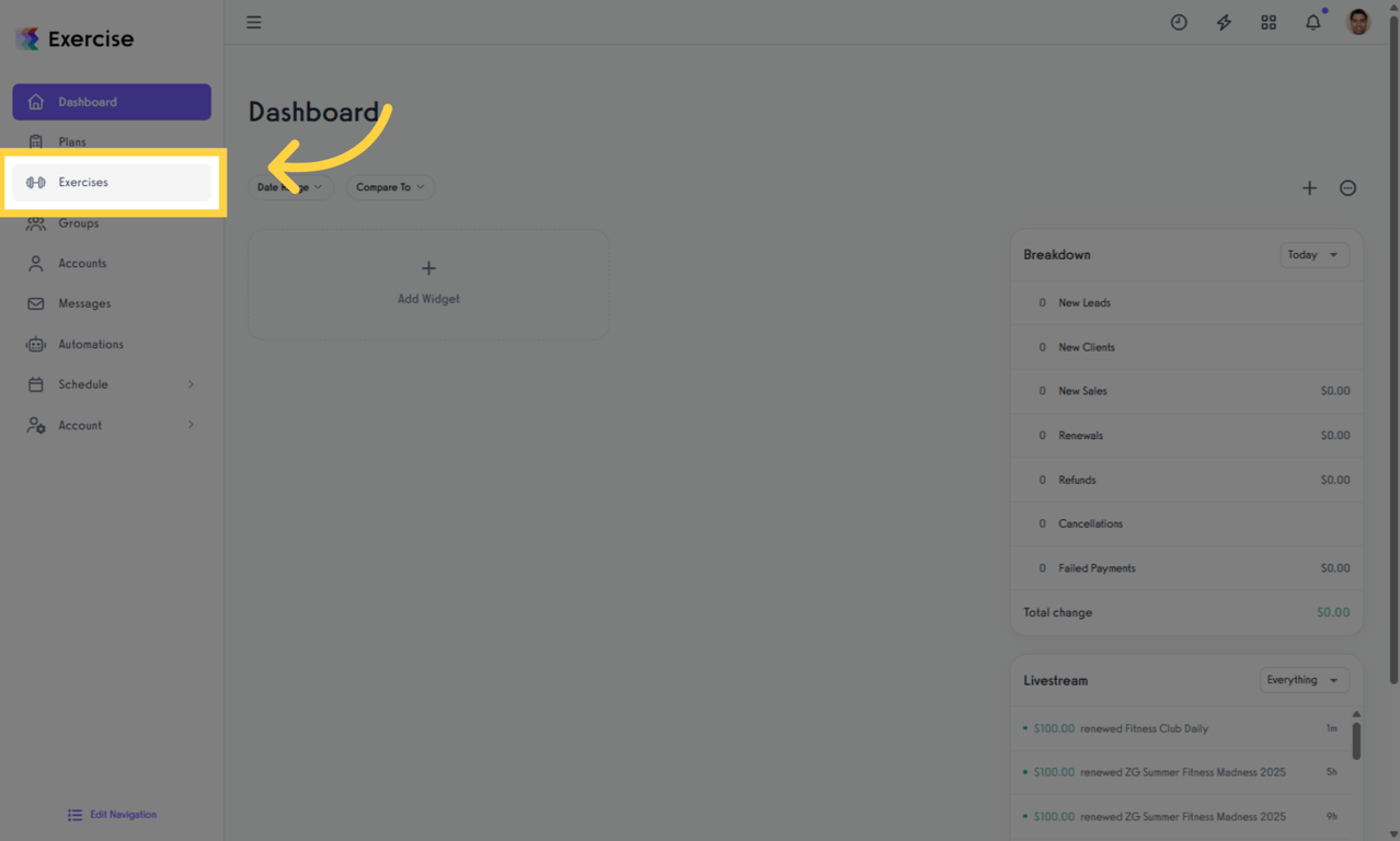 Click 'Exercises' tab.