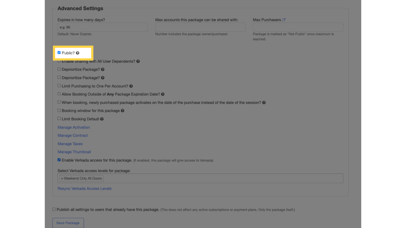 Enable Public settings.