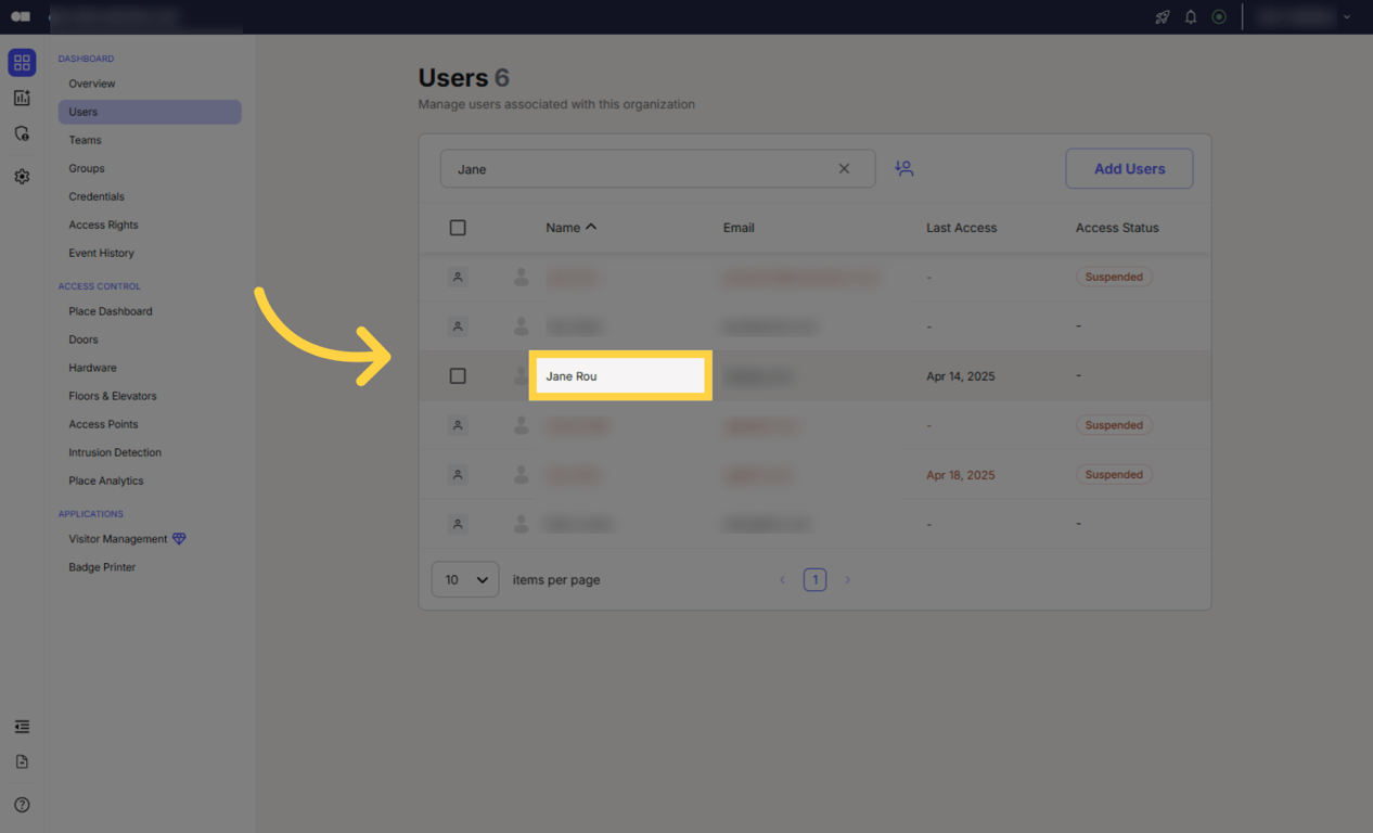 Select a user in Kisi