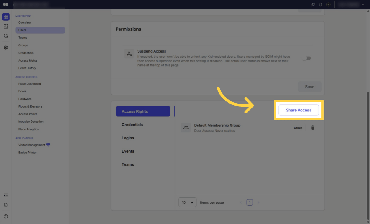Click 'Share Access' at Access Rights