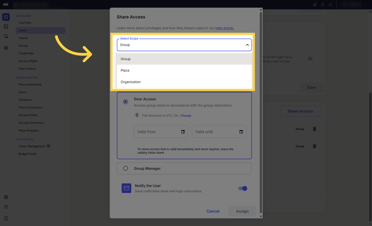 Select scope from the dropdown