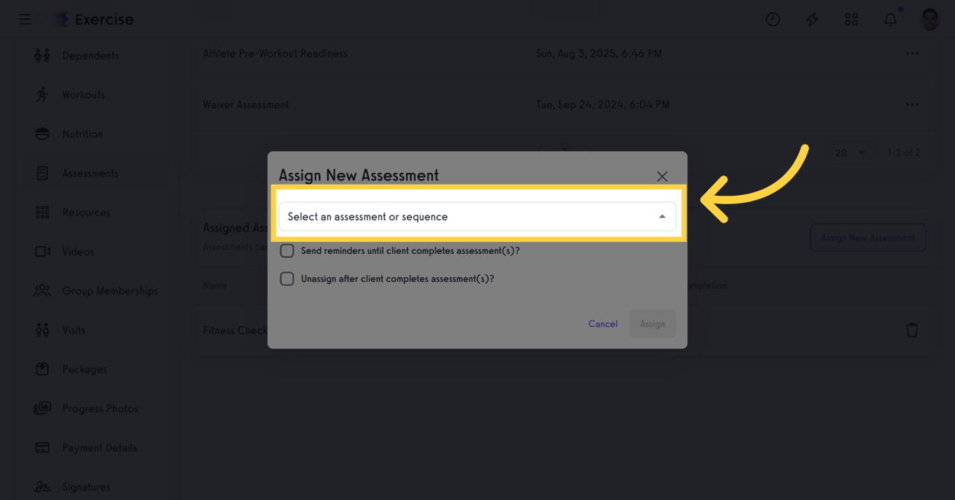 Select an Assessment or Sequence