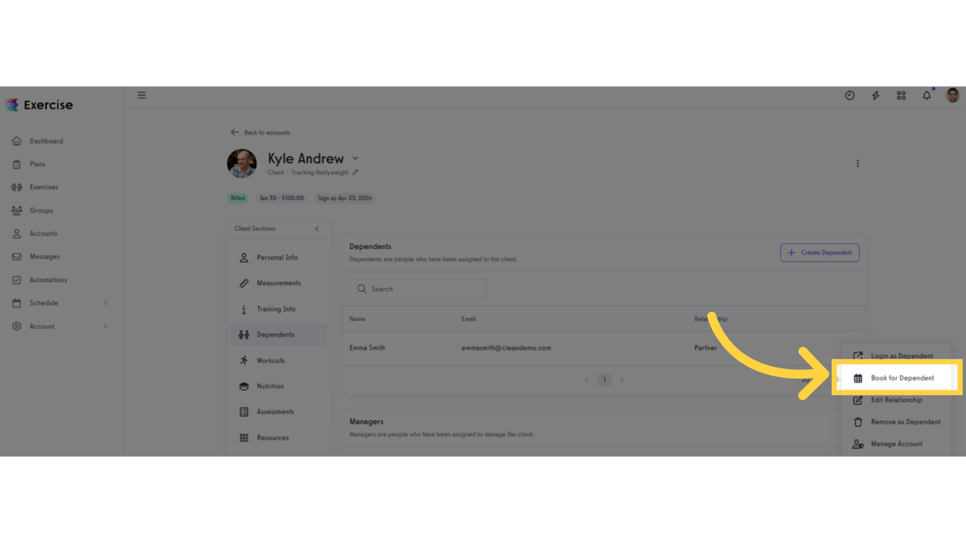 Click 'Book for Dependent'.