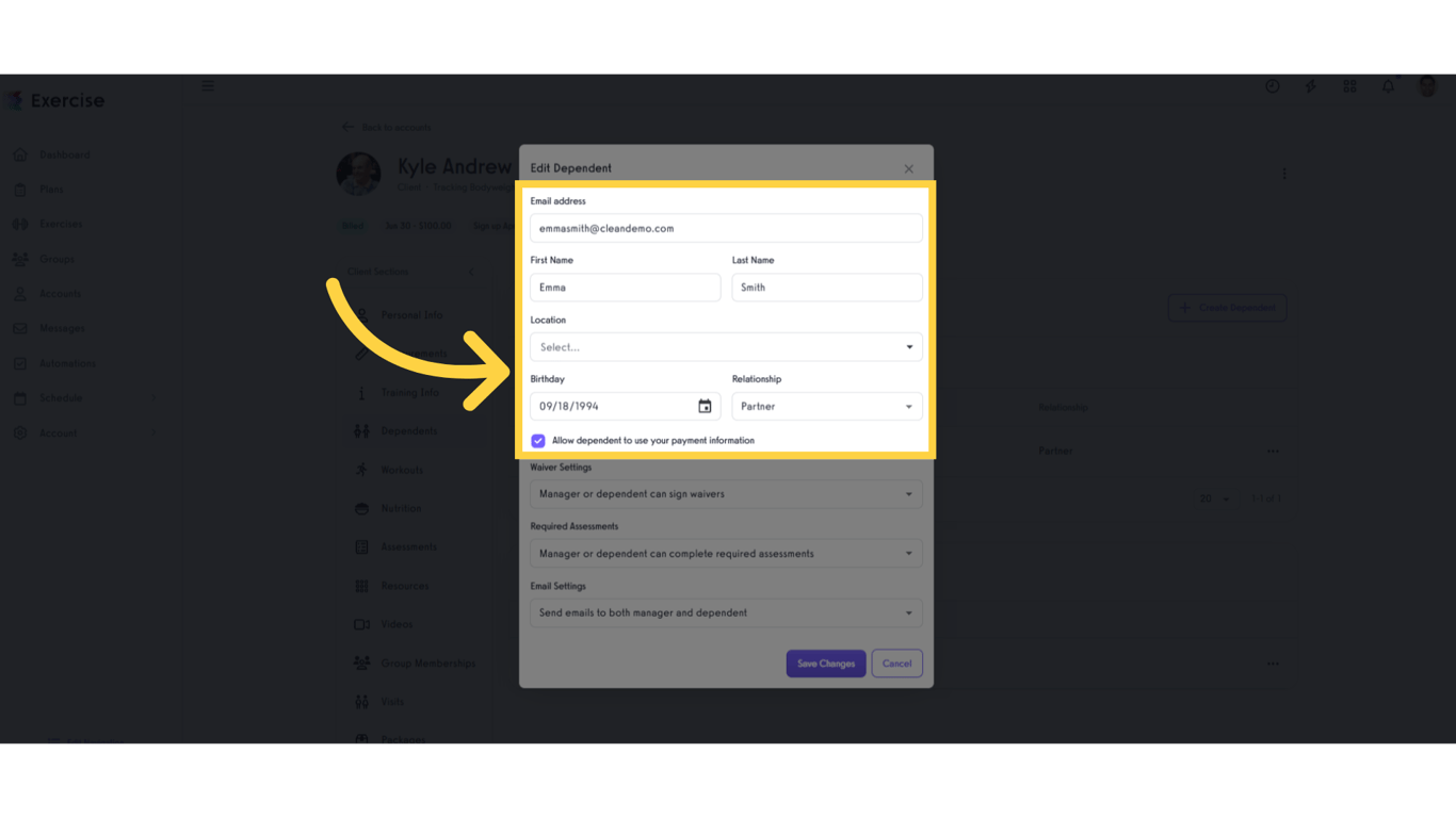 Edit 'Dependent Information'.