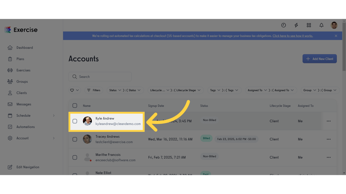 Select specific client.