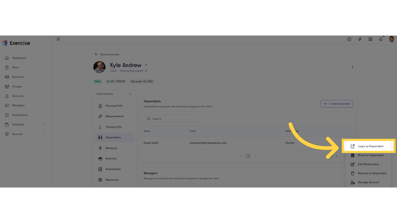 Click 'Login as Dependent'.