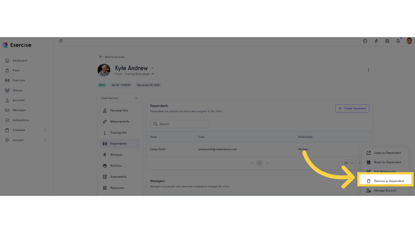 Click 'Remove as Dependent'.