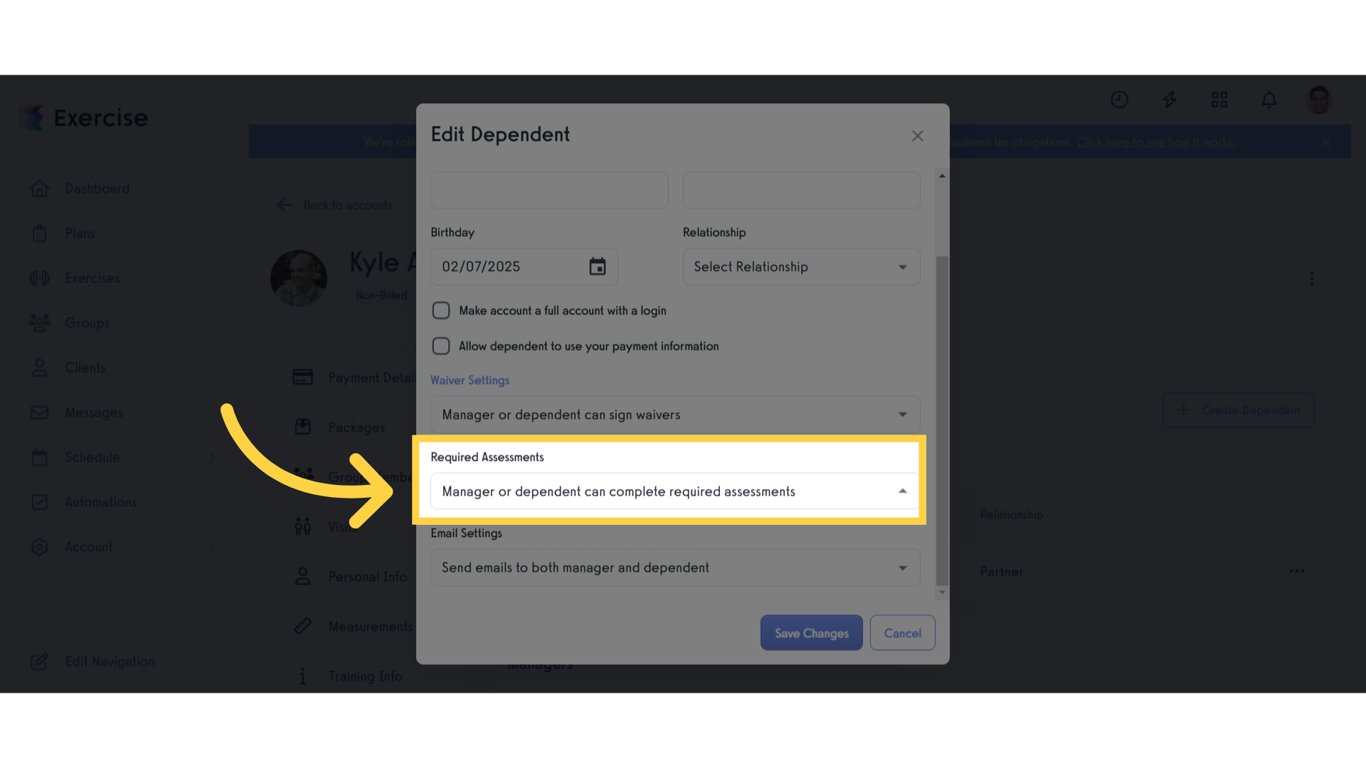 Select Required Assessments.