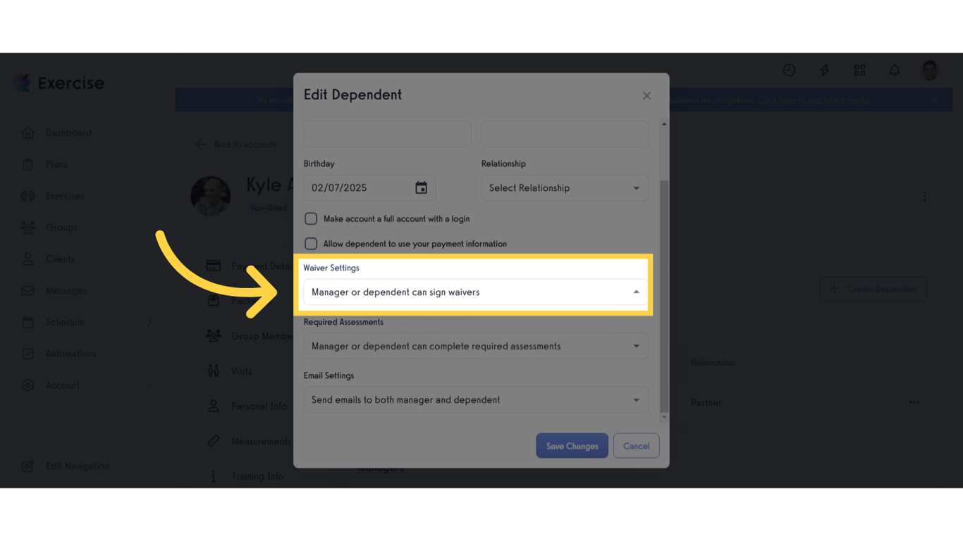 Select Waiver Settings.