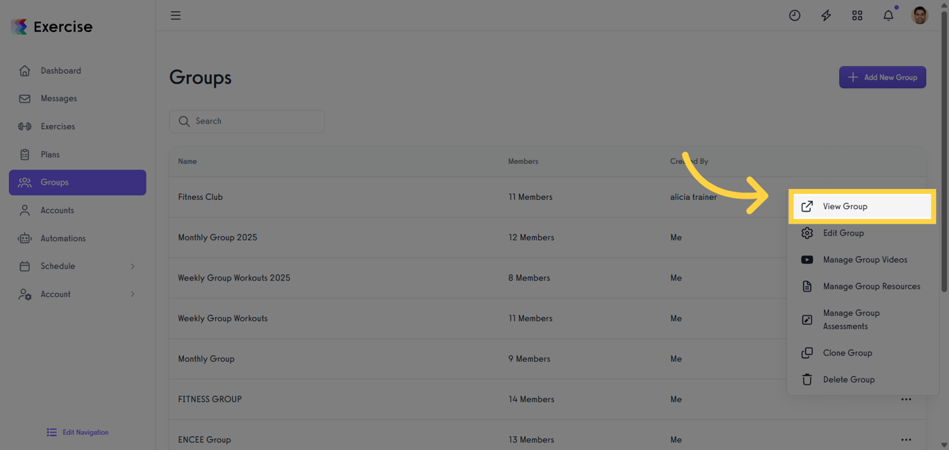 Select View Group from the options menu