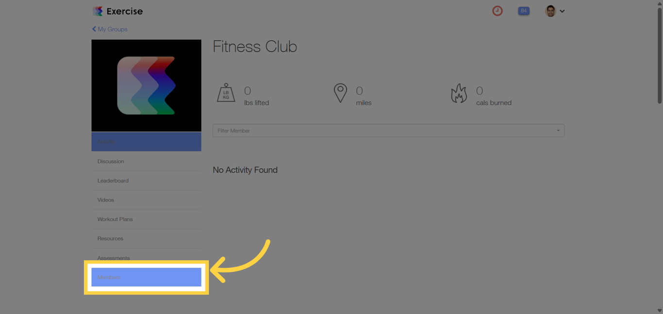 Members tab inside a group