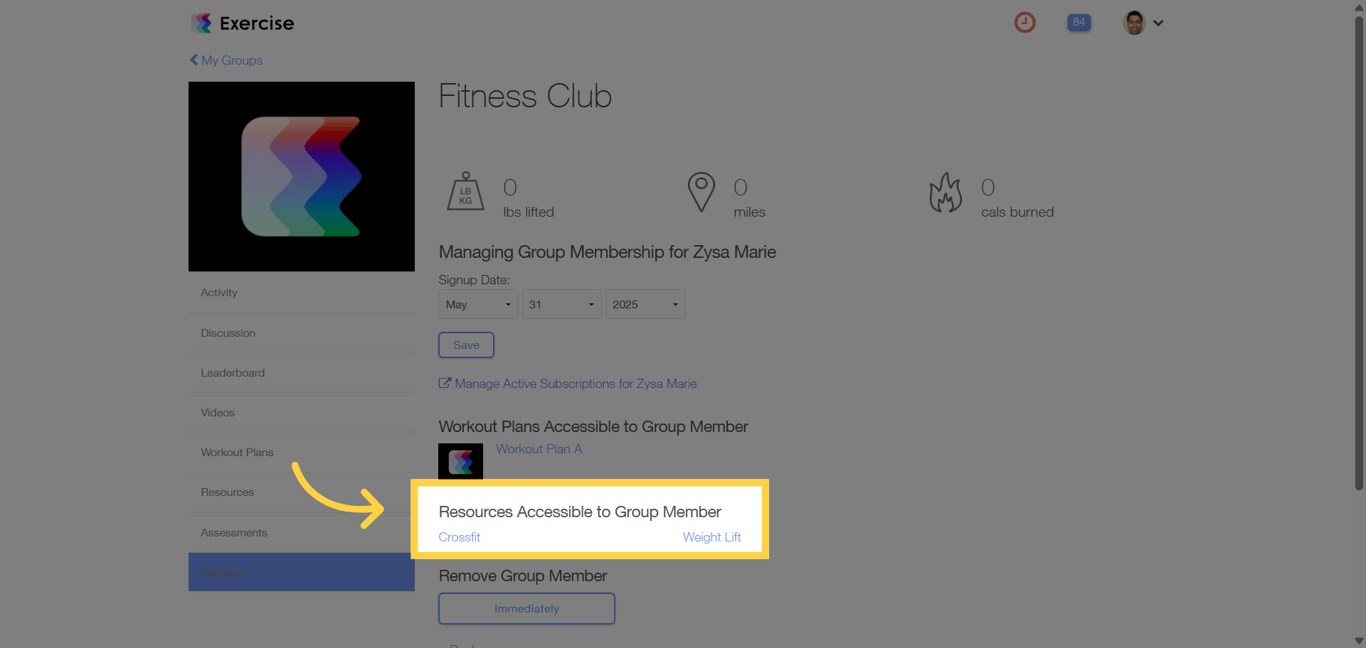 Resources available to the member