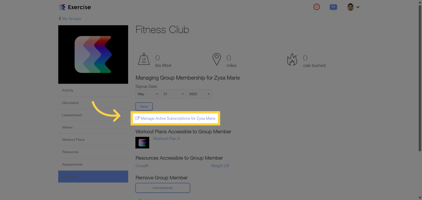 Manage Active Subscriptions for a member