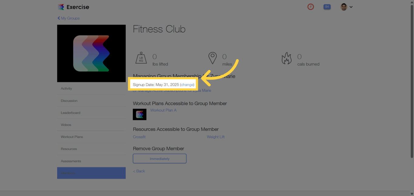 Change a group member’s signup date