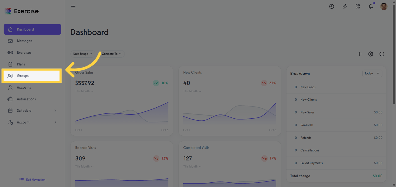 Groups tab on the Trainer Dashboard