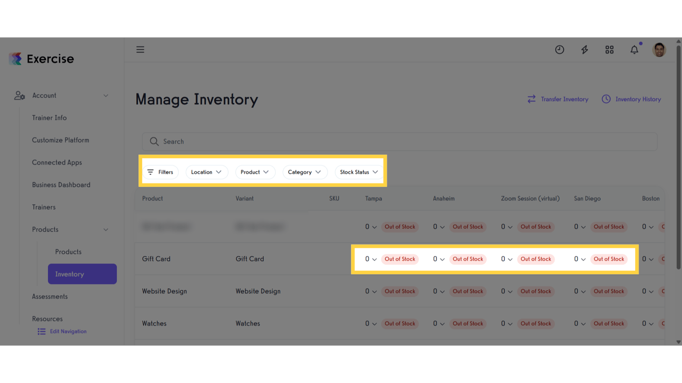View Manage Inventory