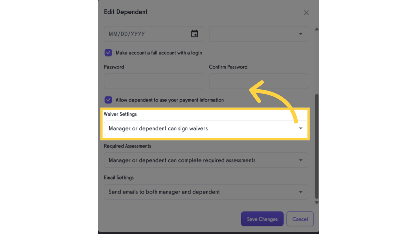 Select Waiver Settings