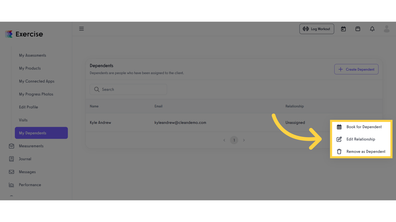 Icons to manage dependents