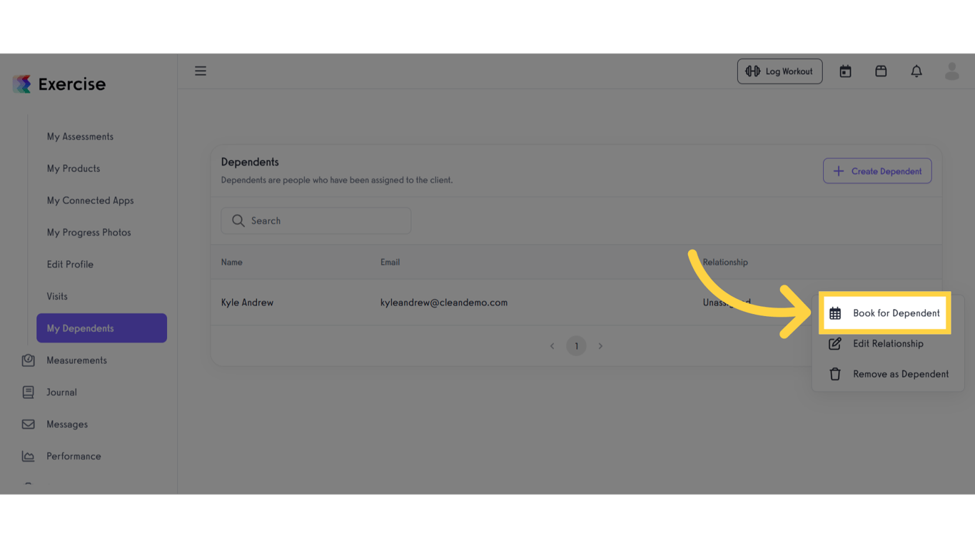 Click 'Book for Dependent'