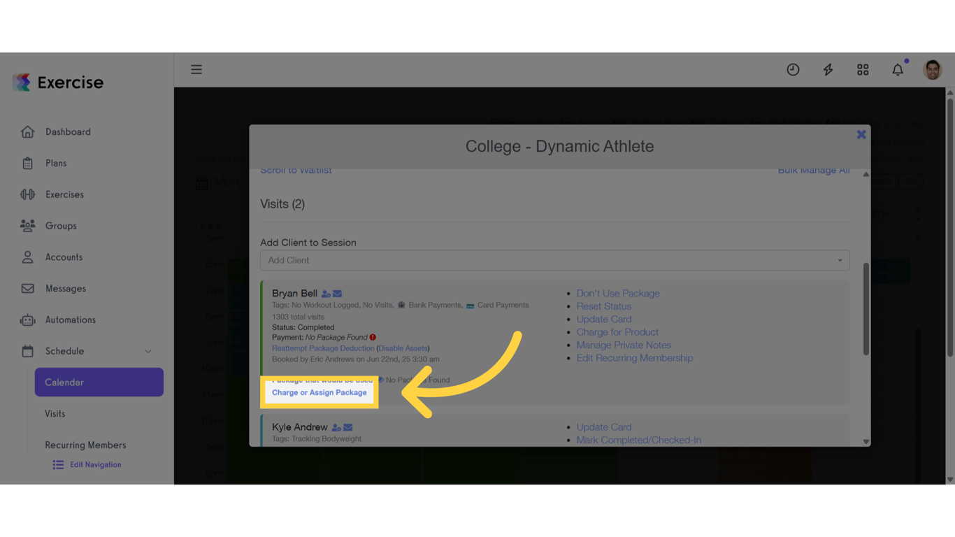 Click 'Charge or Assign Package'