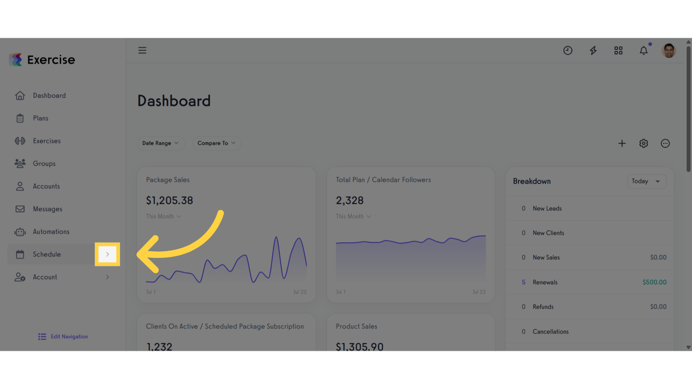 Click the arrow menu